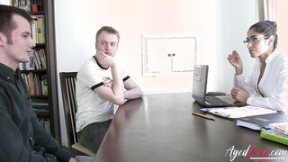 Two big cocks are fucking a recruiter