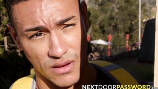 Two muscular studs sucking cocks and pounding raw outdoor