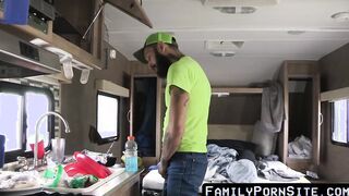 Inked stud barebacks gay stepson before creampie