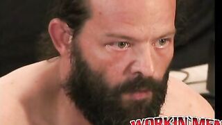 Hung mature bearded daddy tugs on his big fat cock harshly