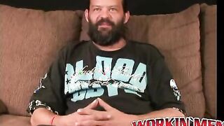 Hung mature bearded daddy tugs on his big fat cock harshly