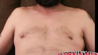 Hung mature bearded daddy tugs on his big fat cock harshly