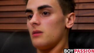 Twink Ryan Daley interviewed in undies before masturbating