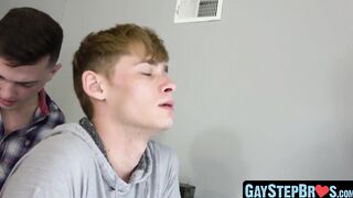 Light gay bored with new dildo and his stepbrothers dick