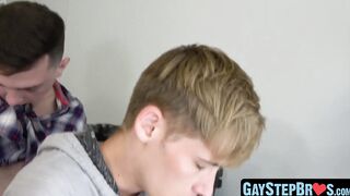 Light gay bored with new dildo and his stepbrothers dick