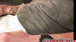 Stud tugs on his hard boner very calmly