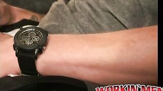 Stud tugs on his hard boner very calmly