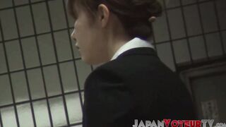 Japanese hottie in pantyhose fingers herself on hidden cam