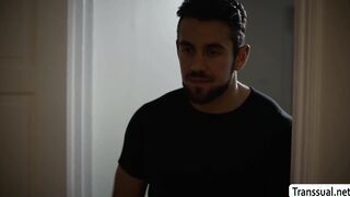 Busty TS Foxxy suck and ride stepsons dick