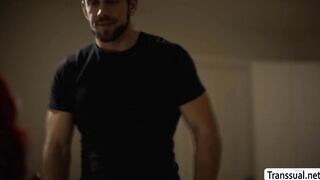 Busty TS Foxxy suck and ride stepsons dick