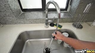Busty housewife pretended the kitchen sink was stuck