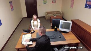 Blonde mature spreads wide on desk