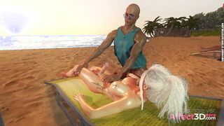 Big tits futanari babe fucking a black guy on a beach in a 3d animation