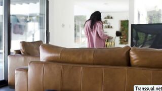 Tgirl Eva Maxim lets neighbor bareback her ass