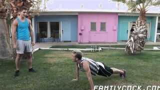 Threeway between stepdad and two stepbrothers in taboo sex