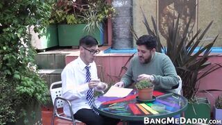Geeky twink has his dick sucked before pounding mature gay