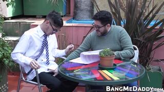 Geeky twink has his dick sucked before pounding mature gay