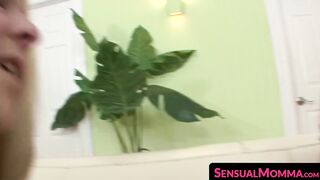 Sexy mother perches on small adolescents face to lick her pussy
