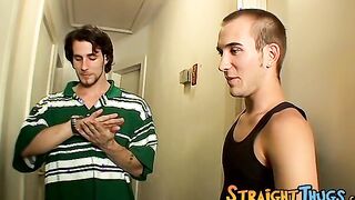 Young straight thugs jacking off their cocks for cum