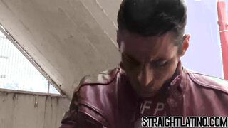 Tattooed straight Latino hot outdoor bareback pounding