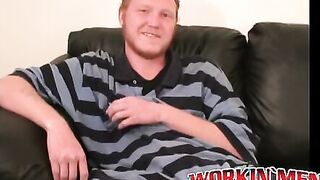 Redhead tugs his cut boner and tries his best to get hard
