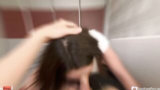 Adorable dark haired blows a dick after some pose