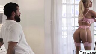 Tgirl slut Brittney Kade analed by stepbrother