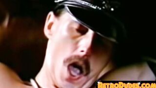 Accommodating stud gets penis massage in retro trio