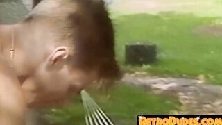 Jockey with a thick cock sucked off during an intense outdoor encounter