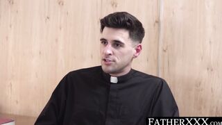 Youthful catholic jerks off while daddy drills him with toys