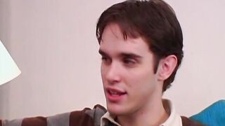 Nerdy homo in rainbows after blowjob and anal foursome