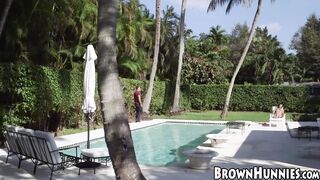 Sunbathing black beauty seduced into having her pussy rammed
