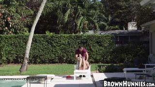 Sunbathing black beauty seduced into having her pussy rammed