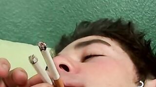 Cain rubbing his throbbing cock in the cloud of smoke