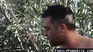 Muscle daddy talks stepson and BF into sans protection 3way