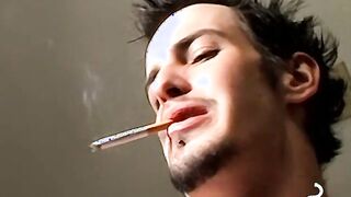 Axel loves pleasing his big dick with a blow of smoke