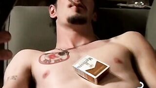 Axel loves pleasing his big dick with a blow of smoke