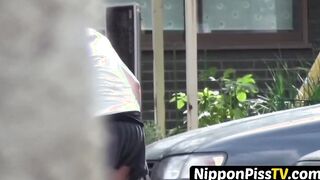 Youthful Japanese darling peeing on walkway with no disgrace by any means
