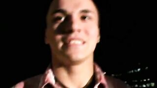 Good looking young man strokes his dick on the balcony solo