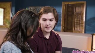 Stepson fucks stepmom and his girlfriend