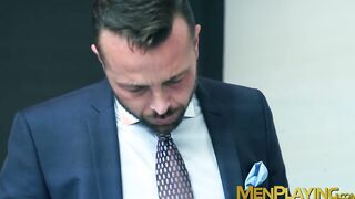Desk sex for hunky gay men in expensive suits