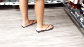 Her Goddess huge feets red feet into flip flops