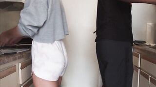 Quickie before breakfast interracial doggy style sex inside house