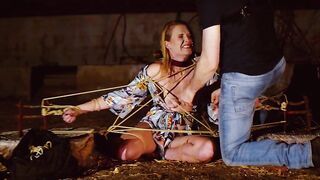 Crazy Sexy submissive Ashley Lane bound up, caned, drinks piss