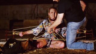 Crazy Sexy submissive Ashley Lane bound up, caned, drinks piss