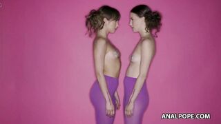 Tasty three-way of a bbc by tiny titted chicks