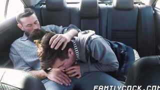 Daddy bare impales his stepson doggy style while in the car