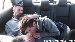 Daddy bare impales his stepson doggy style while in the car