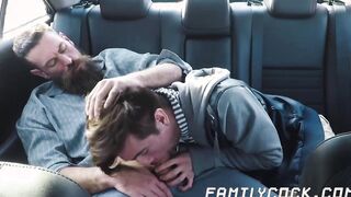 Daddy bare impales his stepson doggy style while in the car