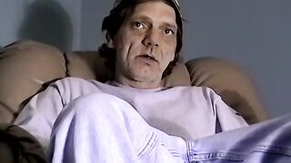 Horny old man takes his clothes off and pulls out his cock